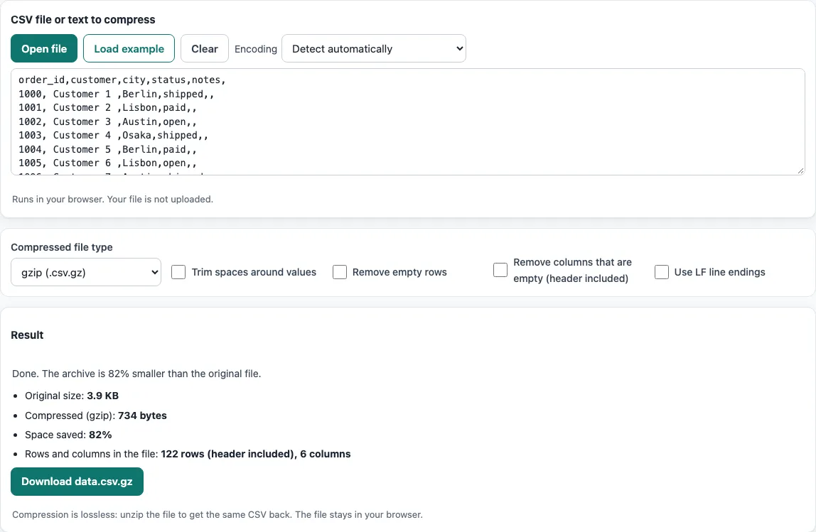 Compress csv example