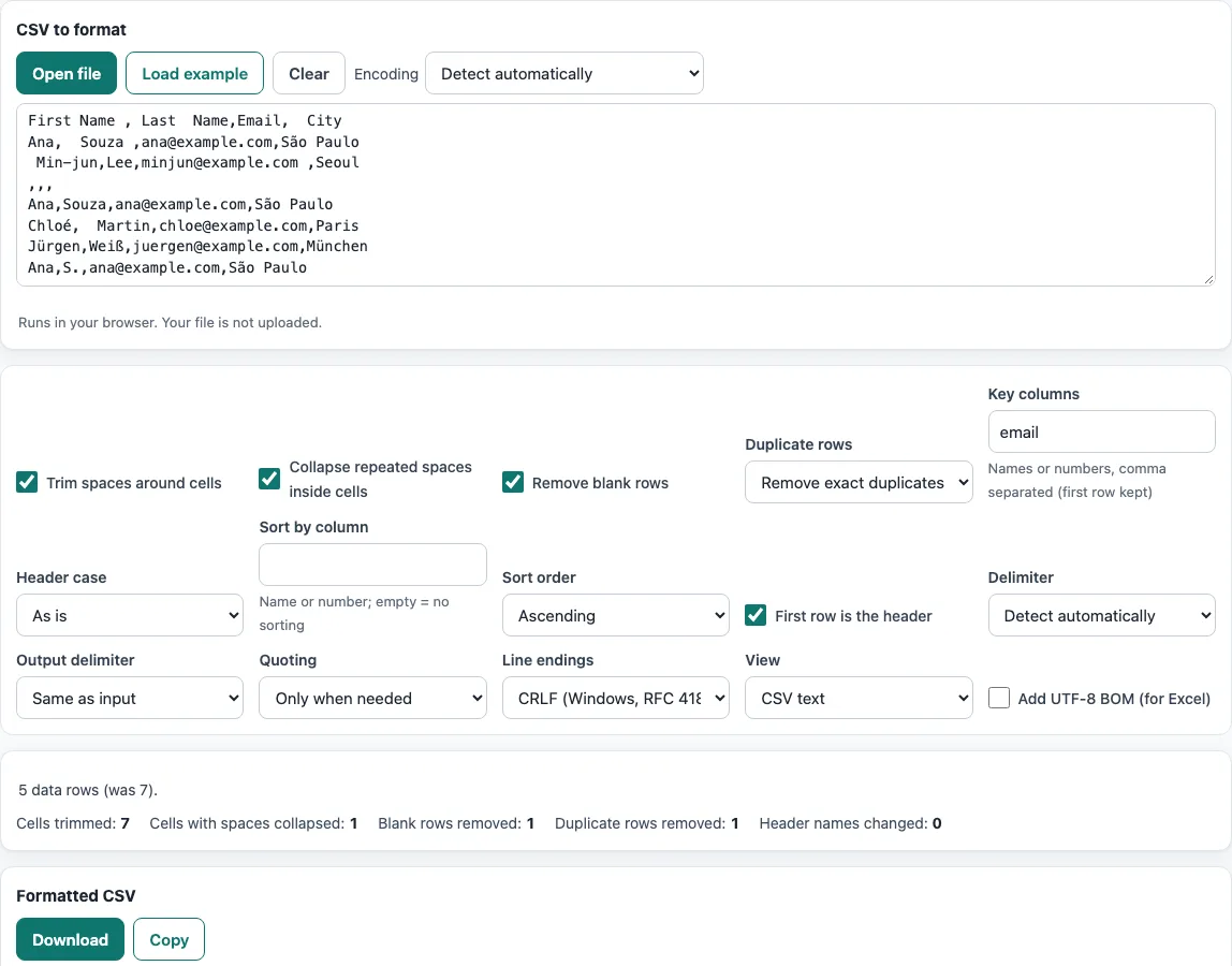 Csv formatter example