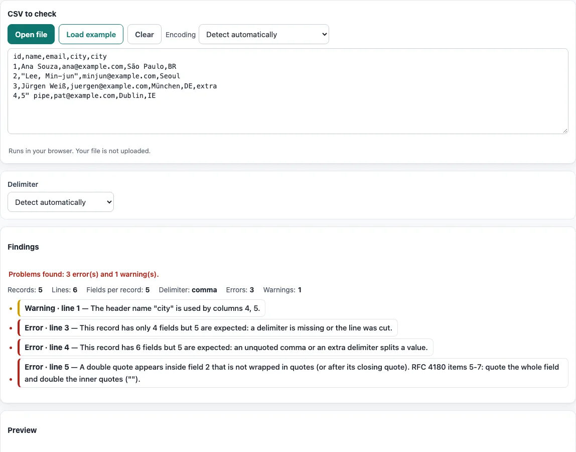 Csv validator example
