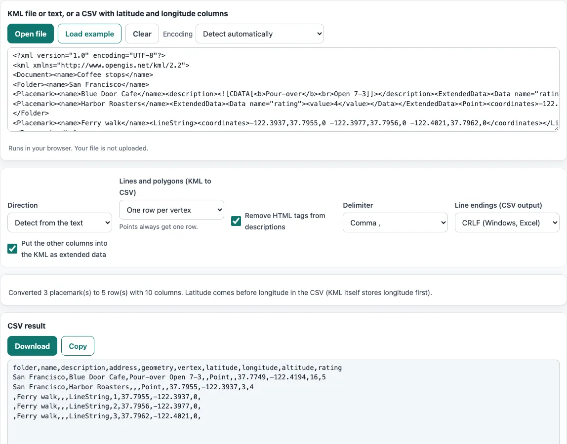Kml to csv example